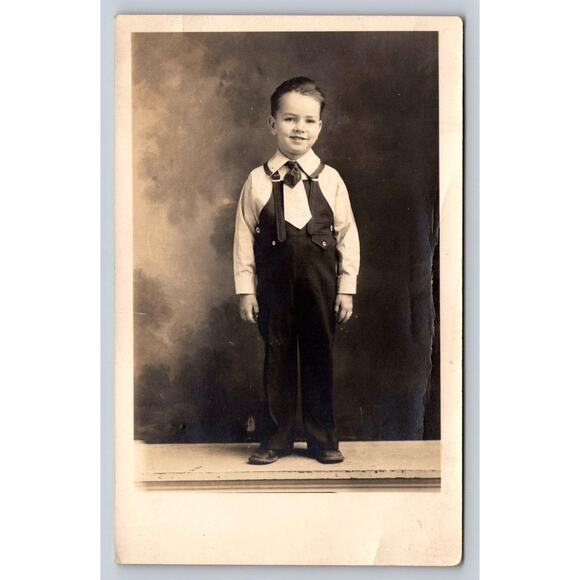 RPPC Studio Photo Old Postcard Cute Banker Boy Best Dress Clothes Deral Blanton - Picture 1 of 2